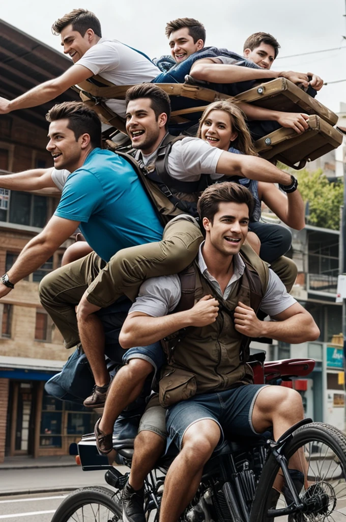 You can make an image of a strong male character with people riding on his back as a load.