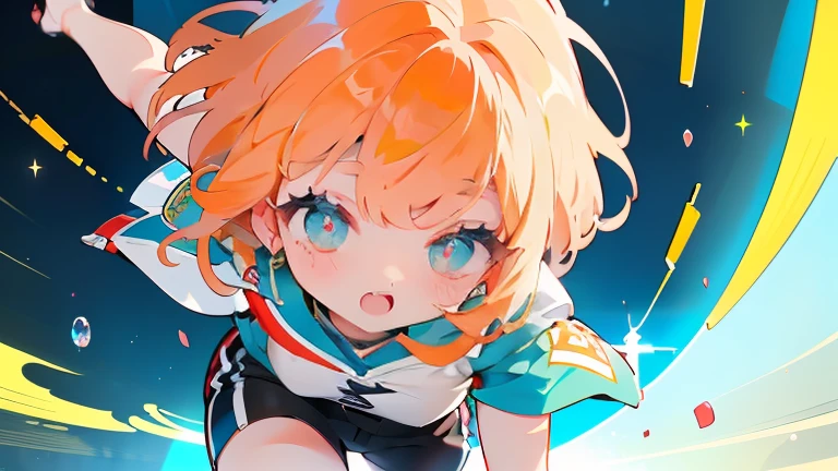 ((1 girl)), Latest trends in clothing, cheerful grin, animated expressions, Sportswear, shorts,blackstockings, racing, Garden ,((very detailled,highest quallity, high resolution, 8 k wallpaper, pretty clothing,)),(hair orange, Hair to the shoulders, juvenile,bouncy hair, ((asymmetrical bangs)) ,(shining blue eyes),ombre, eyeliner,glowing eye, very detailledな目, complex eyes, gorgeous eyes, 輝くBright blue eyes 17 year old