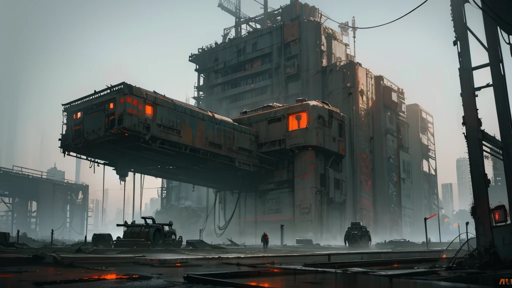 a futuristic and abandoned cosmodrome, cyberpunk style, highly detailed, 8k, hyper realistic, dramatic lighting, moody atmosphere, crumbling infrastructure, rusty metal, neon lights, glowing panels, intricate machinery, complex engineering, industrial decay, post-apocalyptic, gritty, weathered, dynamic camera angle, cinematic composition, breathtaking scale, sense of exploration, dystopian future, advanced technology, retro-futuristic