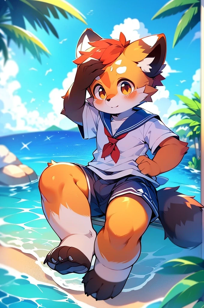 Male Red Panda,Ocean,Appeared in a sailor uniform!One person
