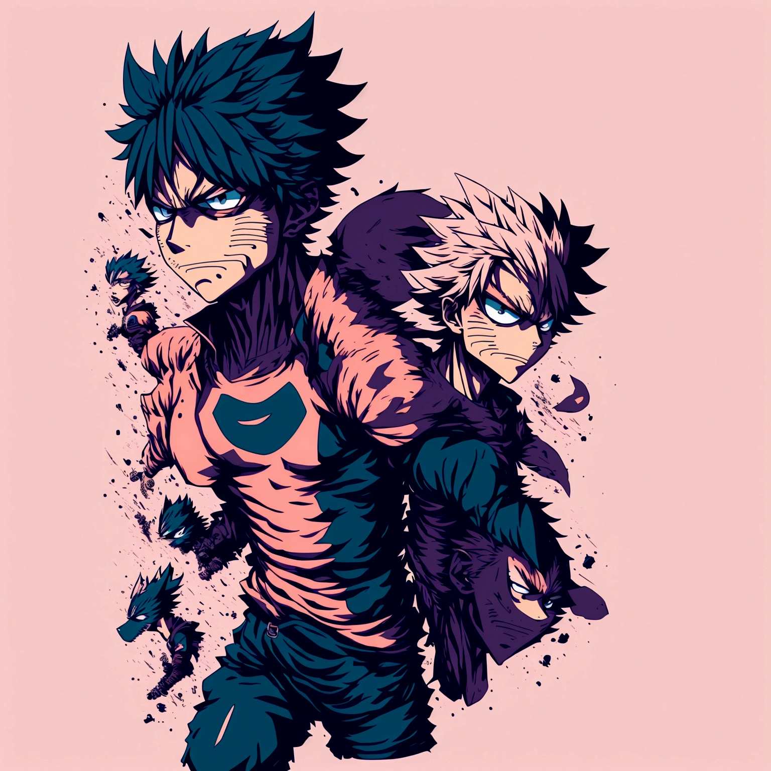 create katsuki bakugo from my hero academia anime, 1 boy, stunning pose, vector art, t shirt design, super clear expressions, sharp, plain pink background,