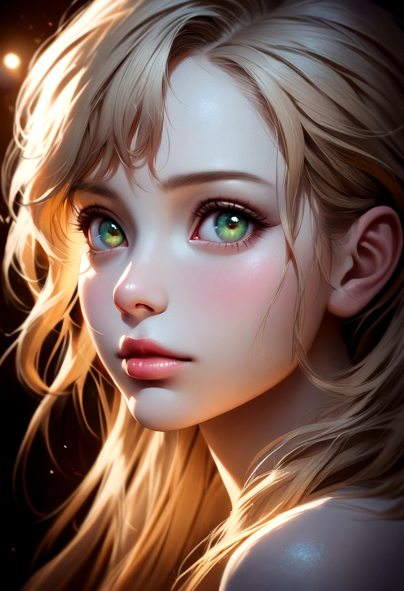 a photorealistic detailed portrait of 1 girl, beautiful detailed eyes, beautiful detailed lips, extremely detailed eyes and face, long eyelashes, long straight blonde hair, grayish green eyes, pale skin, slim build, Ai Yazawa art style, intricate details, cinematic lighting, hyperrealistic, masterpiece