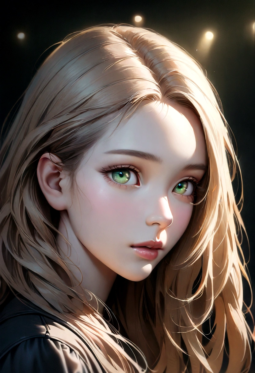 a photorealistic detailed portrait of 1 girl, beautiful detailed eyes, beautiful detailed lips, extremely detailed eyes and face, long eyelashes, long straight blonde hair, grayish green eyes, pale skin, slim build, Ai Yazawa art style, intricate details, cinematic lighting, hyperrealistic, masterpiece