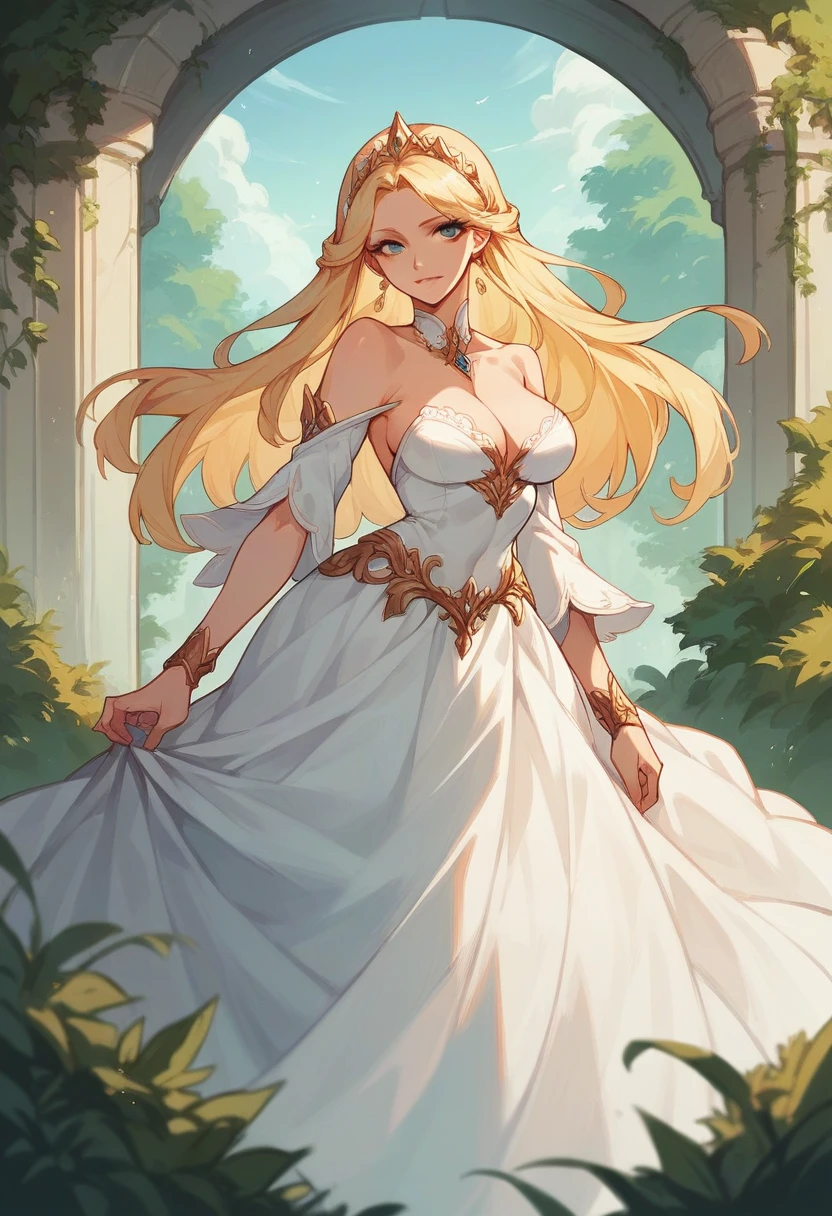 A beautiful princess with long blonde hair wearing a beautiful dress
