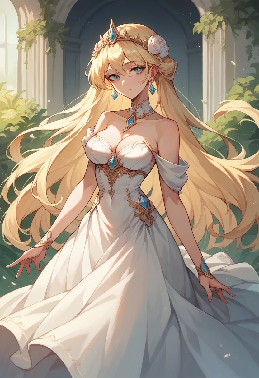 A beautiful princess with long blonde hair wearing a beautiful dress
