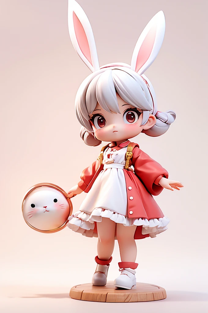 A rabbit，Wearing red Chef Boy clothes，Wearing a copper coin hair ornament on the head，Regular facial features，Clarity，Invariance of facial features，Head-to-body ratio coordination，3D Modeling，3D Effect，Three-dimensional material effect，3D Effect强，White background