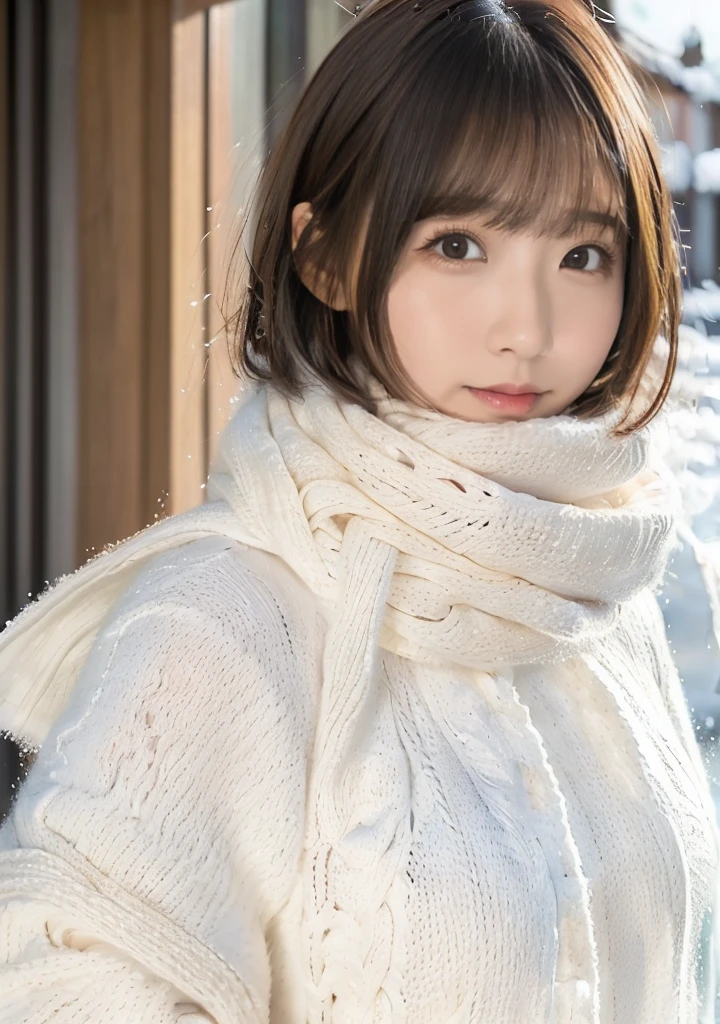 Hair blowing in the wind、Medium Short Hair、Fluffy scarf、Expressing the whiteness of one's breath、Photo from the waist up、Night city illumination shot、Cowgirl Shot、Fur coat、豪華なグレーのミンクのFur coat、Wear fine leather boots、Luxury Bags、Inner turtleneck、Silver necklace and small silver earrings Millionaire style:1.4))、Full body photo、smile、 Caustics、Highly detailed photos、Very beautiful woman 、Ample breasts、No makeup、(8K、RAW Photos、Highest quality、masterpiece:1.2)、(Realistic、Realistic)、1 Girl、((Medium Short Hair、Midwinter、Cold region Snow falling、The wind is blowing、Fluttering Hair、Blur the background、Colorful illuminations、Looking into the camera:1.4))、