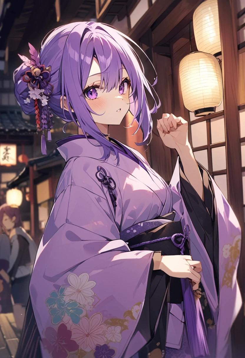 Keito。Purple Eyes。Purple Hair。Purple kimono。Kyoto