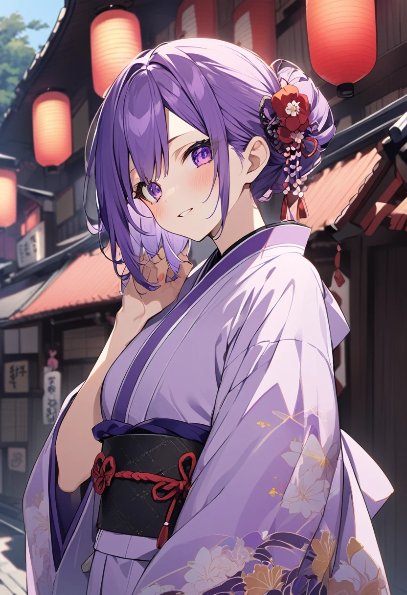 Keito。Purple Eyes。Purple Hair。Purple kimono。Kyoto
