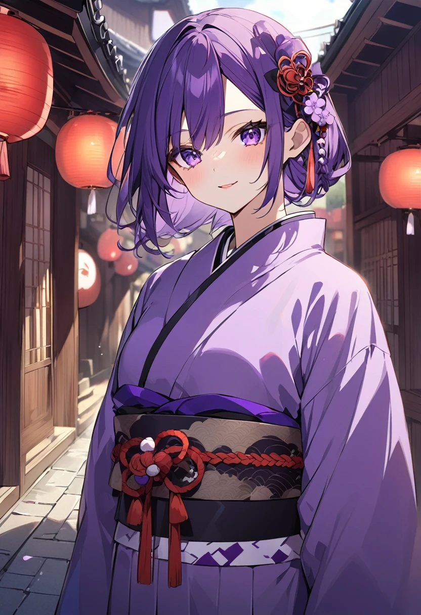Keito。Purple Eyes。Purple Hair。Purple kimono。Kyoto