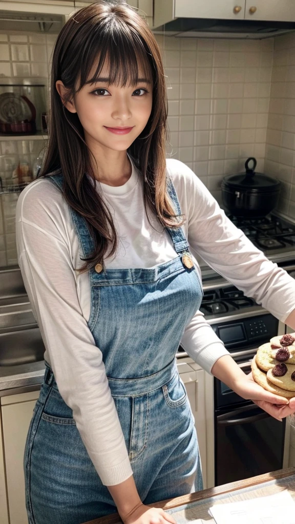 Browsing Caution:1.1、Active women, smile、Age: 40 years old, Mature Woman, Bake cookies in a sunny kitchen、Huge breasts 、Black-haired、Wearing a white apron、Long Sleeve T-Shirt、((Tight clothing))、(blunt bangs)