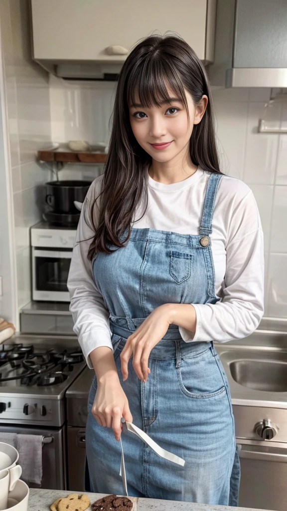 Browsing Caution:1.1、Active women, smile、Age: 40 years old, Mature Woman, Bake cookies in a sunny kitchen、Huge breasts 、Black-haired、Wearing a white apron、Long Sleeve T-Shirt、((Tight clothing))、(blunt bangs)