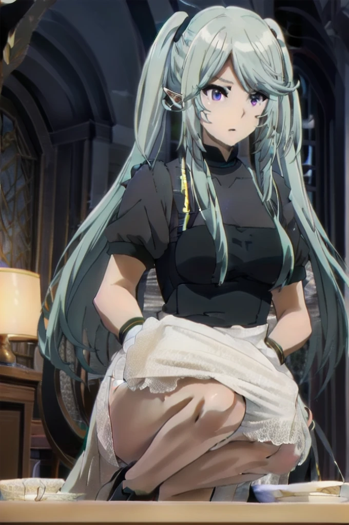 FaunaBase, mole under eye, antlers, long hair, braided bangs, hair flowers, blue ribbon, two-tone dress, blue dress, white dress, high-low skirt, single thighhigh, white thighhighss,,,aged up,,,,(masterpiece),(best quality),(ultra-detailed),(best illustration),(best shadow),(absurdres),(detailed eyes),(very aesthetic),1girl,dim lighting,in bedroom,horny,in heat,,heavy breath,shiny skin,sweat,,,,torn thighhighs,Sitting on lap, penetration,1boy,back shot,looking back,vagina on show,looking at viewer,,happy,from below,fog,steam,pov,ohogao, teary-eyed, drool, half-closed eyes,