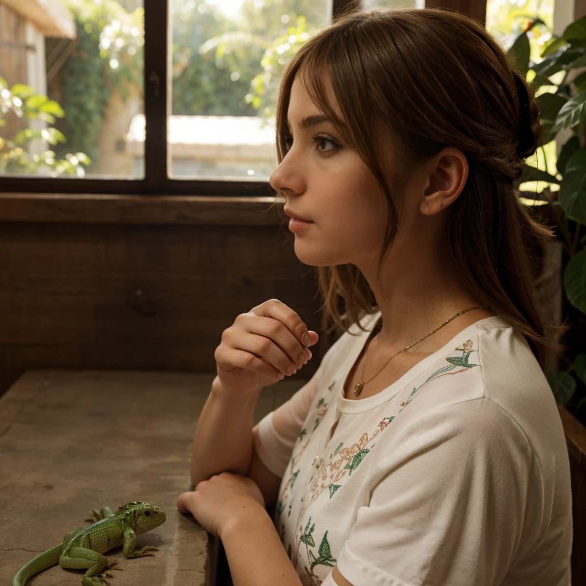 Lucie looking at a little lizard