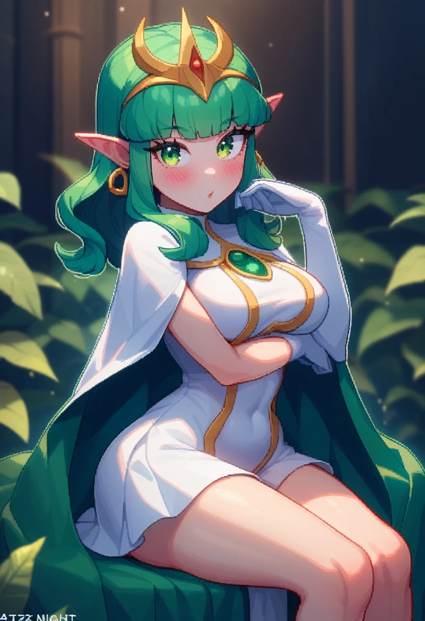  1perfect beautiful elf girl, young, shining smile, masturbing and cumming,((perfect sexy body)), ((medium size tits)), green country on the background