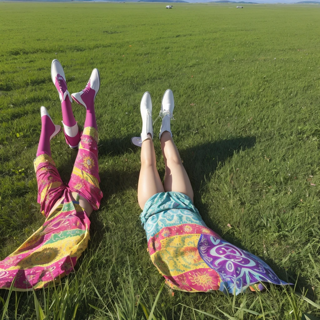 psychedelic,Crazy,Two,With legs spread wide, in full view,Wide grassland