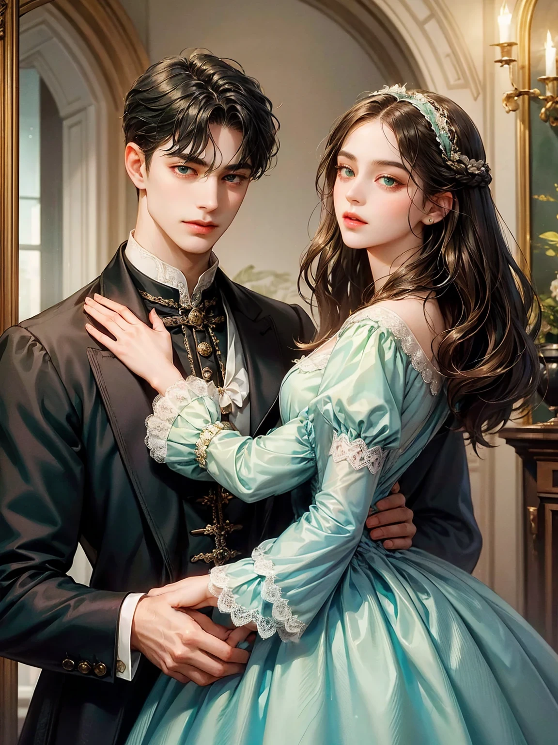 Delated the arm and hand. She wears a Victorian era dress 