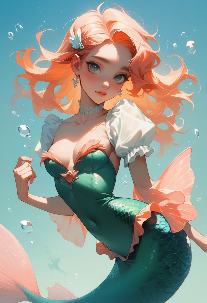 8K、Very detailed、Wearing seapunk fashion、In the sea、Mermaid、Medium chest