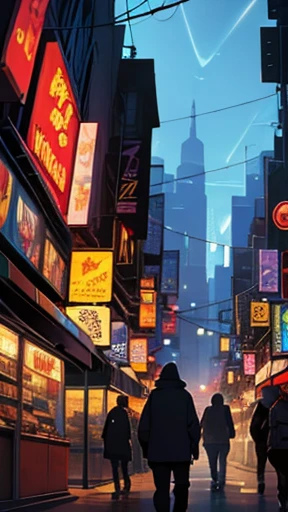 on a night in a large metropolis, young people trying to rob an elderly person comic book illustration