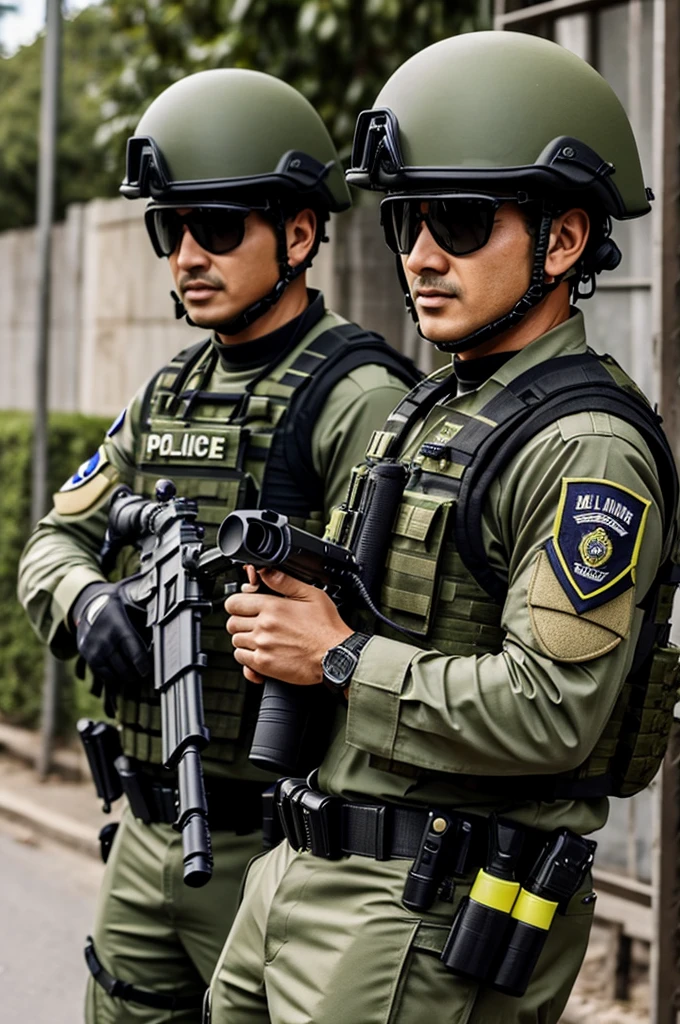 Green lemon with special forces police face and uniform
