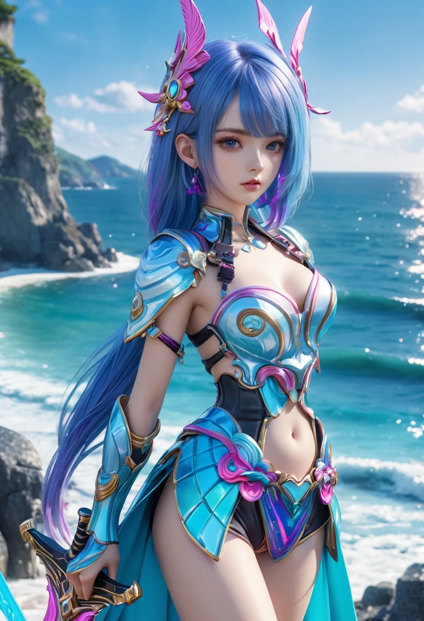 (Juvia Lockser:1.2), (Fairy Tail:1.2), water mage, (flowing blue hair:1.2), ((masterpiece:1.4, best quality)), ((masterpiece, best quality)), (photo realistic:1.4), 1girl, (magical girl), ((water manipulation)), elegant outfit, (flowing dress:1.2), serene expression, (water droplets:1.2), magical aura, (stormy background), professional lighting, physically-based rendering, (magical staff), big blue eyes, casting spell, (water elements:1.2), underwater effect, professional lighting, majestic, enchanting, detailed water effects, ((ethereal glow)), perfect image quality, rich detail