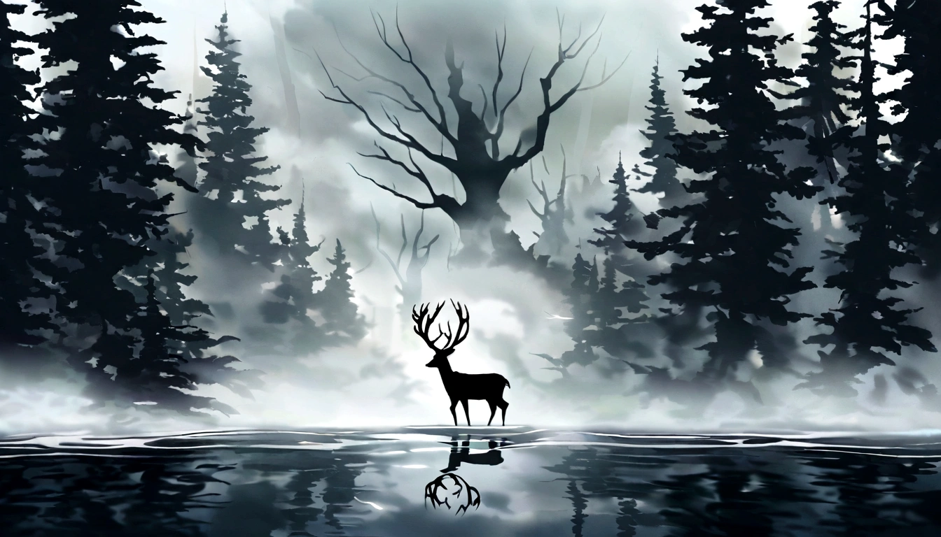 In the woods,Thick Fog,deer,Pool