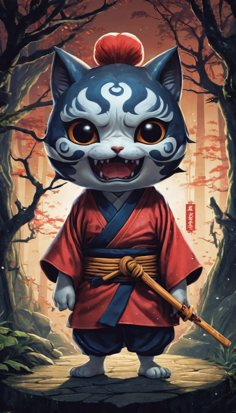 character,Cute Yokai,simple,masterpiece, Highest quality:1.4) , Comic book cover art, Graphic Illustration, Very detailed, High level of expertise, Ciarroscuro, Extremely modest, dark palette, Exposure , View your viewers