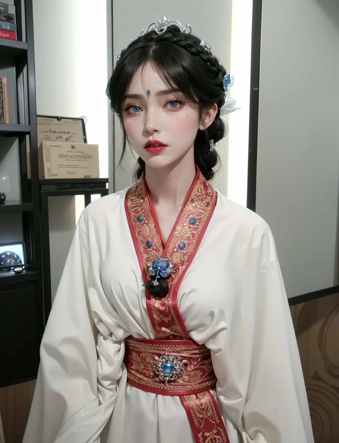 Royal sisters,Exquisite eyes,Frozen queen,Put the crown on your head,Detailed facial expressions body,tall and big,Glamorous characters,Leg length,4K,HD,The look,White translucent lace,白皙Full figure,Little cherry mouth,Beautiful and lovely,Full figure,Glossy Gel Coat,Vampire Queen in luxurious gown,Have a tattoo(Intricate tattoo designs),The tattoo is very three-dimensional,Ice Princess,Rich facial details,Eyes are blue(Pupils as deep as the starry sky),Gorgeous silk(Silky reflective),Wear dark red lipstick,Gorgeous clothing