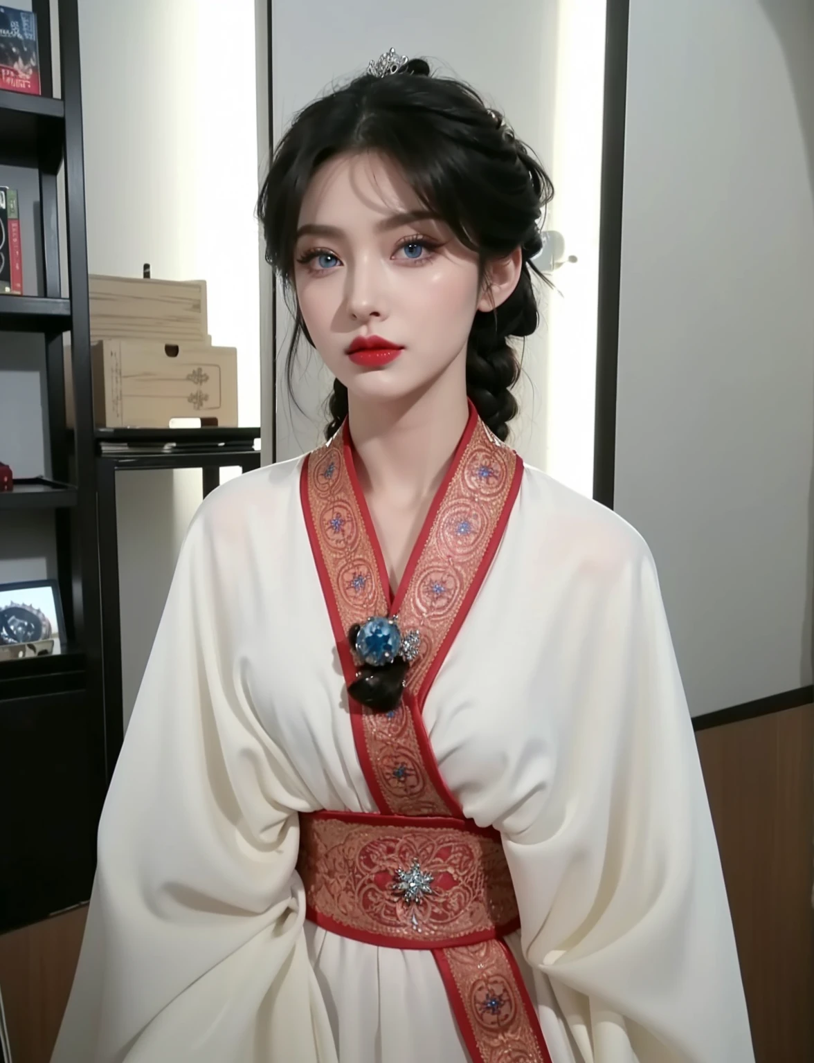 Royal sisters，Exquisite eyes，Frozen queen，Put the crown on your head，Detailed facial expressions body，tall and big，Glamorous characters，Leg length，4K，HD，The look，White translucent lace，白皙Full figure，Little cherry mouth，Beautiful and lovely，Full figure，Glossy Gel Coat，Vampire Queen in luxurious gown，Have a tattoo(Intricate tattoo designs)，The tattoo is very three-dimensional，Ice Princess，Rich facial details，Eyes are blue(Pupils as deep as the starry sky)，Gorgeous silk(Silky reflective)，Wear dark red lipstick，Gorgeous clothing