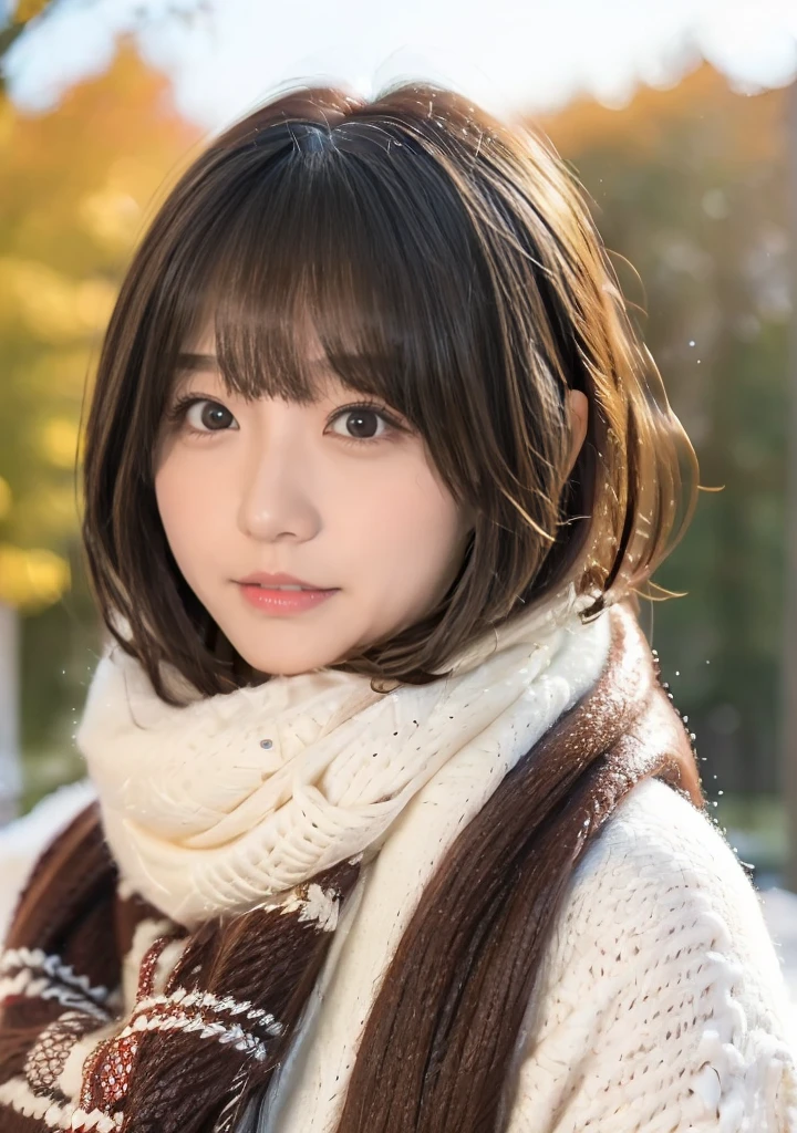 Holding a brown puppy、Hair blowing in the wind、Medium Short Hair、Fluffy scarf、Expressing the whiteness of one's breath、Photo from the waist up、Night city illumination shot、Cowgirl Shot、Fur coat、豪華なグレーのミンクのFur coat、Wear fine leather boots、Luxury Bags、Inner turtleneck、Silver necklace and small silver earrings Millionaire style:1.4))、Full body photo、smile、 Caustics、Highly detailed photos、Very beautiful woman 、Ample breasts、No makeup、(8K、RAW Photos、Highest quality、masterpiece:1.2)、(Realistic、Realistic)、1 Girl、((Medium Short Hair、Midwinter、Cold region Snow falling、The wind is blowing、Fluttering Hair、Blur the background、Colorful illuminations、Looking into the camera:1.4))、