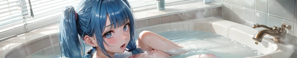 Absurd, Super detailedな,(In 8K:1.3),Masseter muscle area,(masterpiece:1.2)、(Highest quality)、4K、Super detailed、(Movement Structure:1.4)、(Shining Lights、Atmosphere lighting), High resolution, Best Quality、(One girl:1.4),Super detailedな,Bright colors、Treebreak Production Art、(Warm color light source:1.2),High-level image quality、Fine image quality、Intricate details,Volumetric Lighting,Realism BREAK、Profile、 Idol face、、Very beautiful face and eyes, Beautiful images、 natural make up、big eyes、 taking a bath (Baby Face:1.4)、(Big Tits:1.4)、(Breast bag:1.2), (glossy skin :1.5)、(Sweat:1.5), nsfw,(takingath:1.5), (bathroom:1.2) 、 (light blue hair,blunt bangs、twintails、wet hair:1.4)、 (Beautiful nipples)、(Delicate and detailed、naked)、 (orgasm face)、(White skin:1.4)、(Bubble bath)、Soap bubble