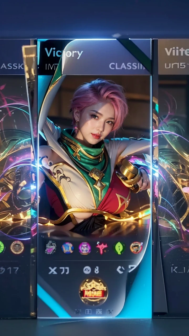 (female:1.2), 8k, ultra hd, ultra detailed texture, hyper realistic, masterpiece, detailed texture, detailed face, detailed skin, detailed lighting, (photorealistic:1.5), best quality, beautiful lighting, cinematic lighting, professional lighting, ultra highres, realistic, detailed hair, real hair, high quality, (realskin:1.5), extremely detailed, finely detail, ultra-detailed, 1girl, solo, v-shaped eyebrow, red lips, parted lips, smile, white skin, nose, pretty, beautiful, cute face, short hair, pink hair, side bangs, large breasts, armpit, navel, stomach, thigh, bare shoulder, depth of field, skin tight, amazing pose, glowing, blurry background, seductive pose