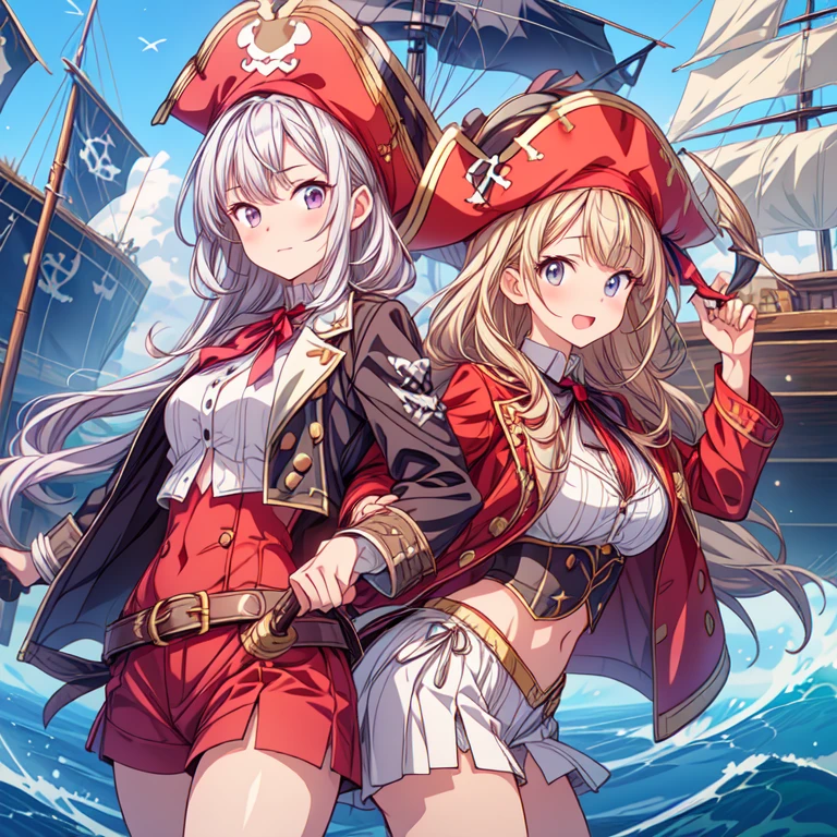 Game CG,break,avert your eyes,break,masterpiece
,Highest quality,Very detailed,8K
,High resolution,break,cute,
beautiful girl,17 years old,(flowing bangs:1.2},(semi-long:1.4}}, Anime characters,Fantasy、pirate hat、Dressed as a pirate、Cowboy Shot、Ride a pirate ship、Holding a dagger