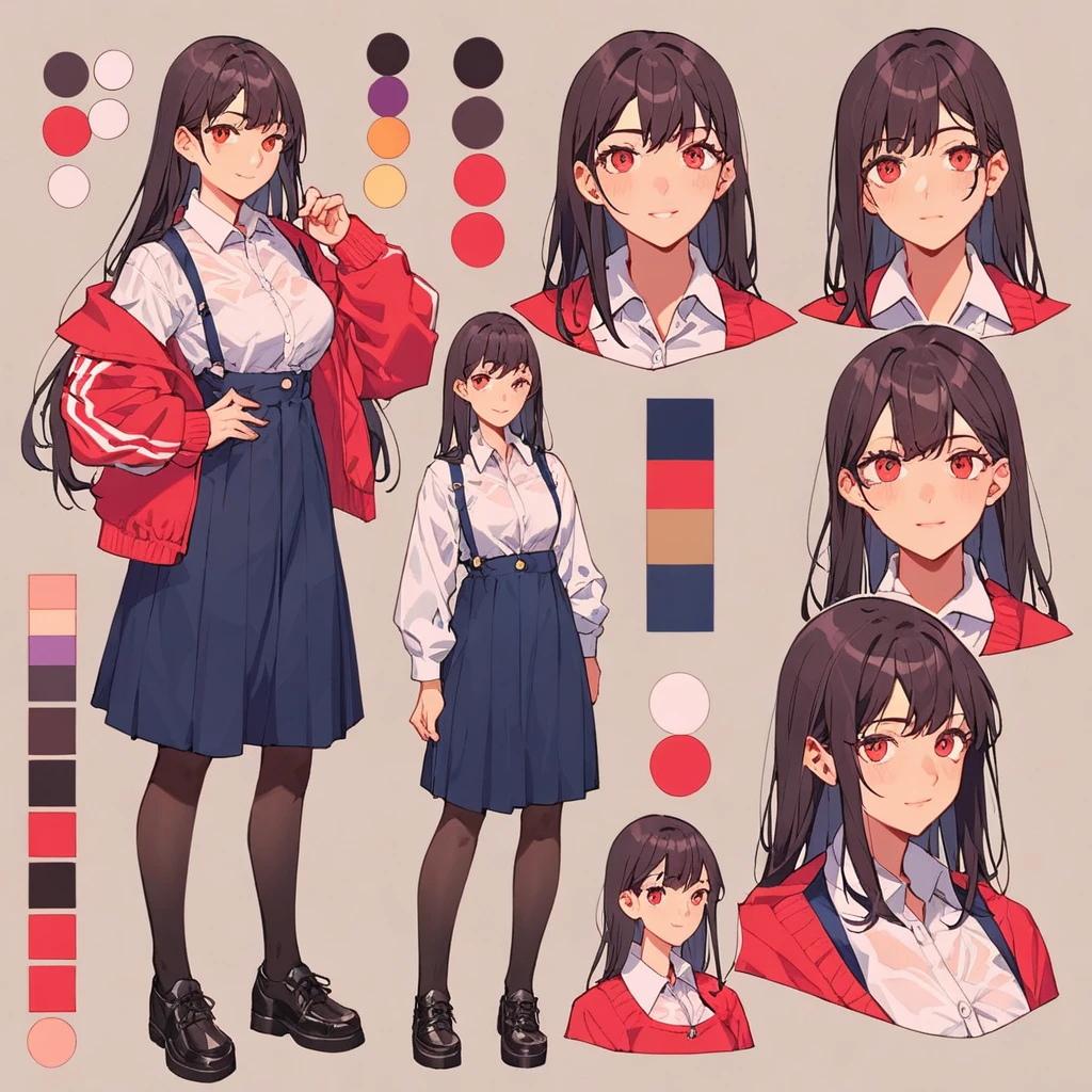 score_9, score_8_up, score_7_up, score_6_up, score_5_up, score_4_up, BREAK source_anime, 1girl, hair black, plum, Creative design, full body, Reference sheet, Character sheet