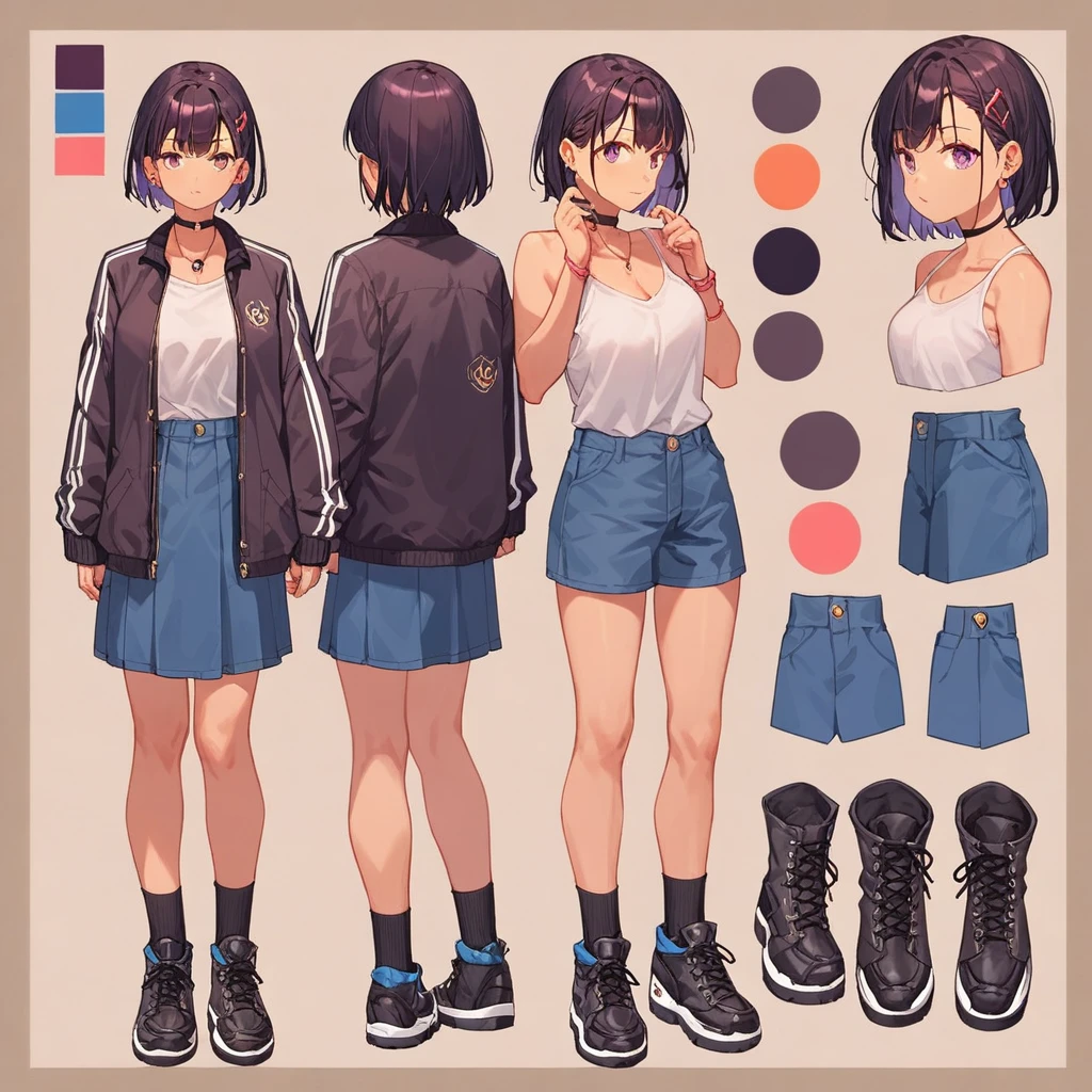 score_9, score_8_up, score_7_up, score_6_up, score_5_up, score_4_up, BREAK source_anime, 1girl, hair black, plum, Creative design, full body, Reference sheet, Character sheet