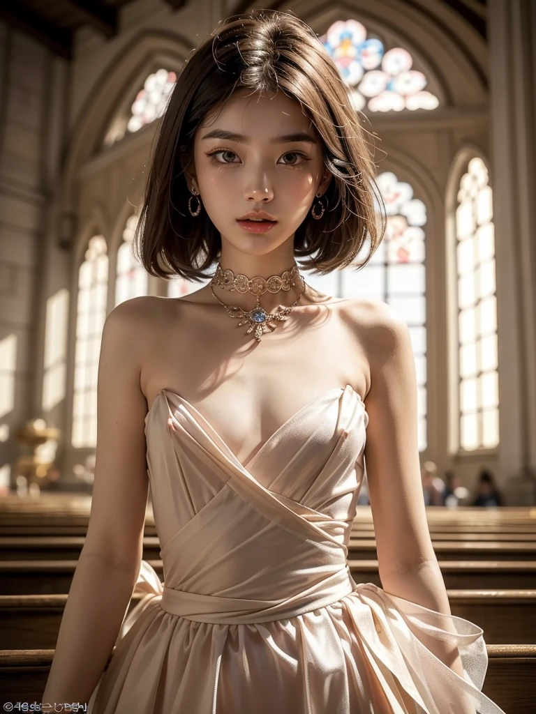((Highest quality)), ((masterpiece)) , BREAK,((one girl)),(Gaunt),(detailed),((in the Church )), ((One girl)), ((nude)),naked,(()),((flat chest:1.6)), (stare at viewer with stern eyes:1.5),((one girl)),(bitting own lip:1.1),(angry:0.9),nose blush,(shamefull:1.2),(bob cut hair),surprised, ((beautiful realistic face)),((intricate choker necklace)), ((intricate earrings)),Beautiful Korean Women, Beautiful young Korean woman, Young and adorable Korean face, Gorgeous Young Korean Woman, Korean Girls, Girl cute beautiful face, Portraits of Korean female idols, Young and pretty Asian face, Cute natural anime face,Asian pretty face,((finely detailed face)),((symmetrical eyes)),((glistening eyes)),((glistening eyes )),((large eyes)),(( pretty eyes)),(detailed),Perfect Face,((One girl)), ((clear eyes)),((show nipples)),((beautiful skin)), don't wear anything ,((show nipples)),(upper body),((naked))