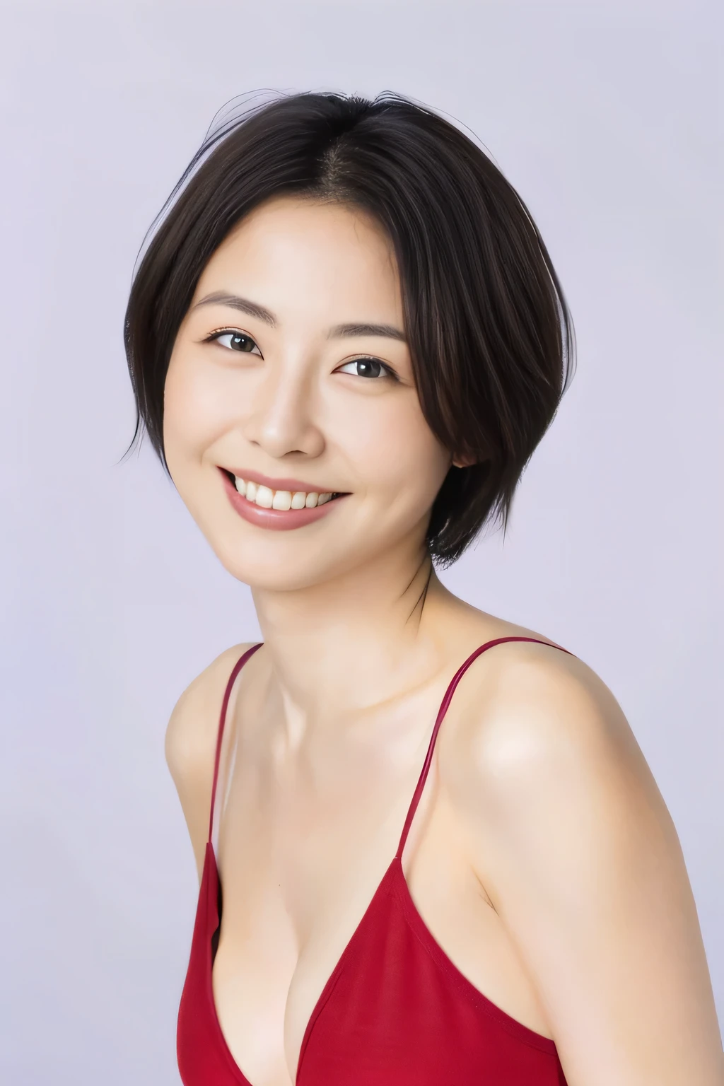 (Highest quality,8K,masterpiece,High resolution!),
Naked Japan models,Large Breasts、Big Ass、E cup breasts、
Amorous,smile、いsmile、
Red tiny bikini,40 years old、((gray plain background))、Natural Makeup、Japanese、Black Hair、Dark Eyes、((gray plain background))、Smiling eyes