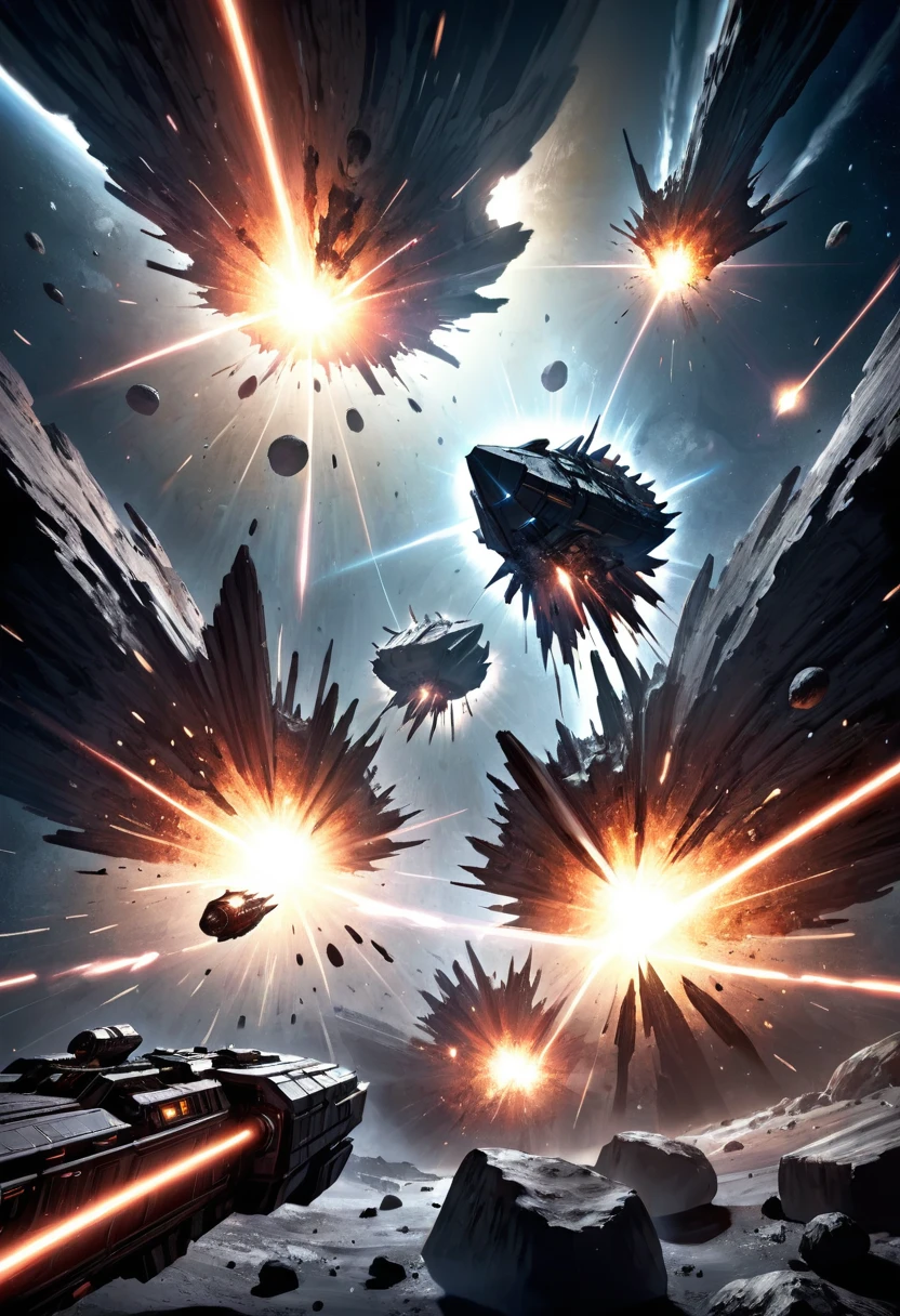 (Space War), sci-fi style, a metallic spacecraft is passing through a wormhole, with unknown galaxies shining in the distance. Enemy ships are still chasing behind, with stars and wormholes in the background, (panoramic view), award-winning, cinematic still, emotional, vignette, dynamic, vivid, (masterpiece, best quality, Professional, perfect composition, very aesthetic, absurdres, ultra-detailed, intricate details:1.3)