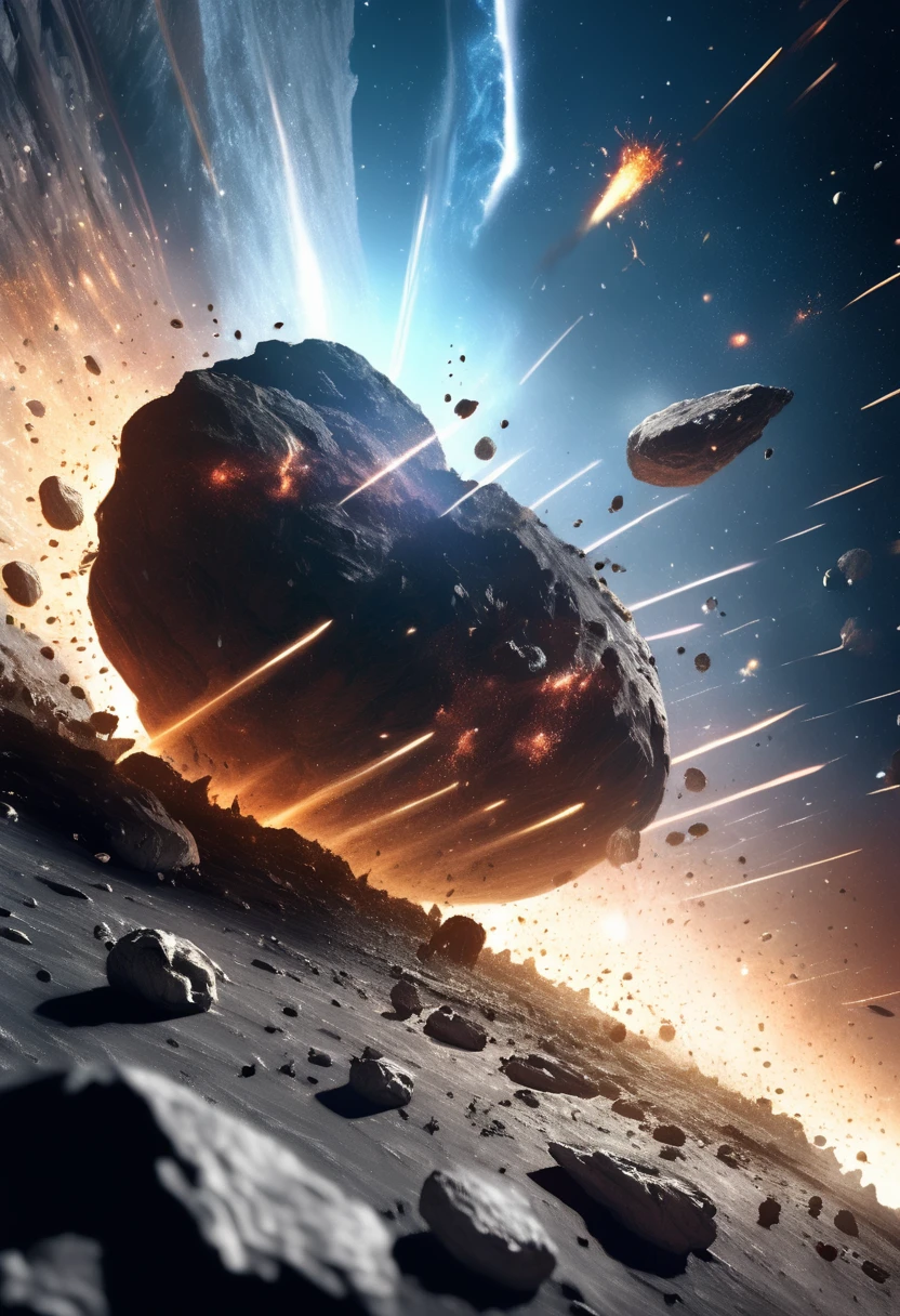 (Space War), sci-fi style, a metallic spacecraft is passing through a wormhole, with unknown galaxies shining in the distance. Enemy ships are still chasing behind, with stars and wormholes in the background, (panoramic view), award-winning, cinematic still, emotional, vignette, dynamic, vivid, (masterpiece, best quality, Professional, perfect composition, very aesthetic, absurdres, ultra-detailed, intricate details:1.3)