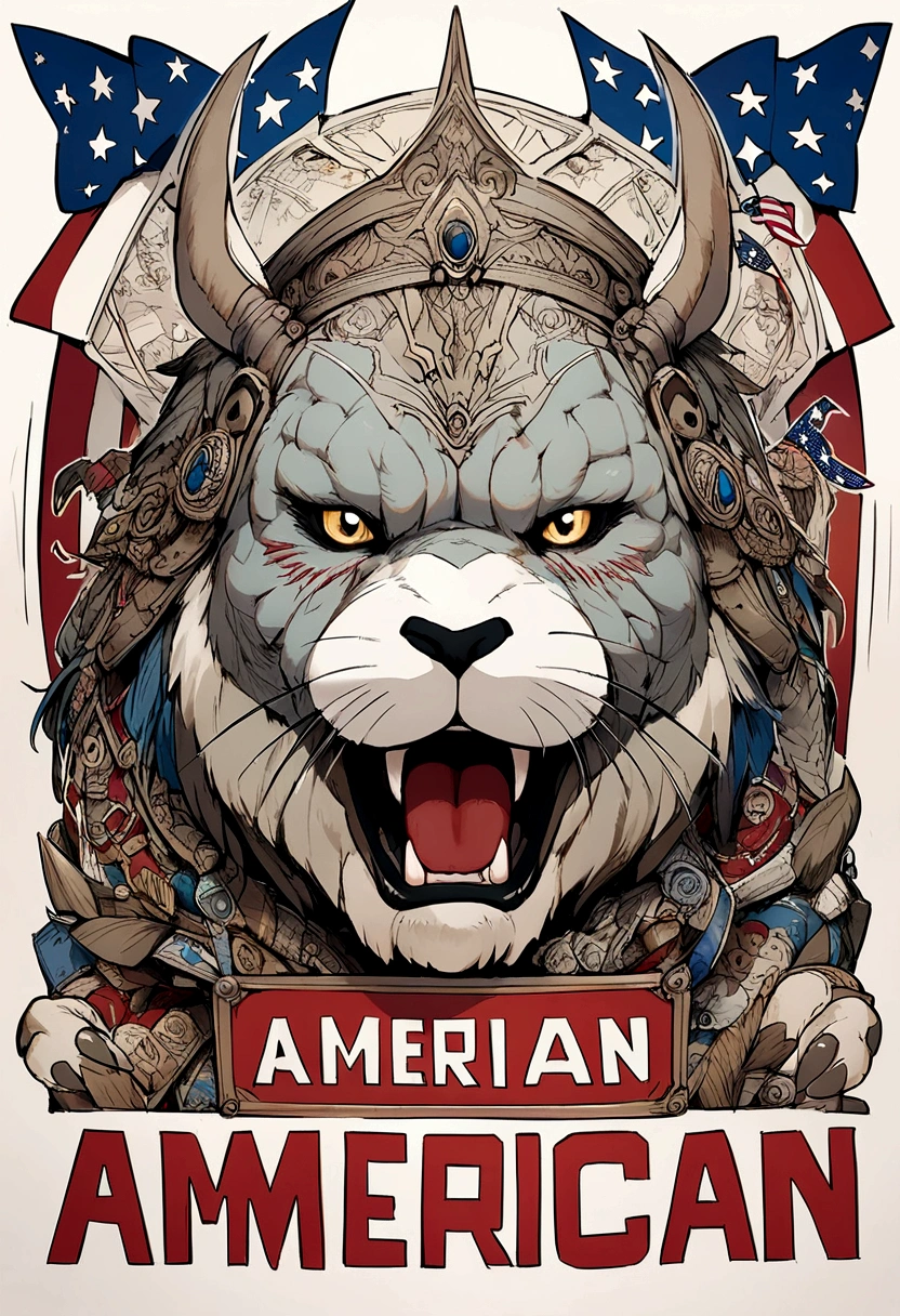 An animated animal holding a sign that says AMERICAN