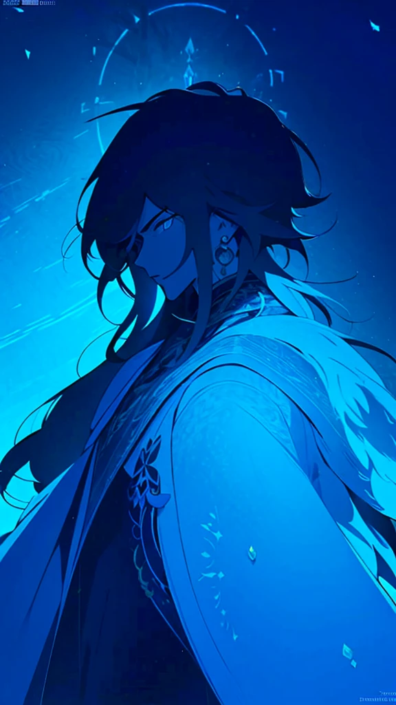 (masterpiece, best quality, ultra-detailed, best shadow), (detailed background,dark fantasy), (handsome detailed face), high contrast, (best illumination, an extremely delicate and beautiful), ((cinematic light)), colorful, hyper detail, dramatic light, intricate details, (1boy, solo, scruffy black hair, sharp face, sky blue eyes, blue demon horn, ), dark night, blue moon, blue magic light, swirling black light around the character, depth of field,black light particles, magic circle, ooking at viewer, standing upper body, fantasy aesthetics.