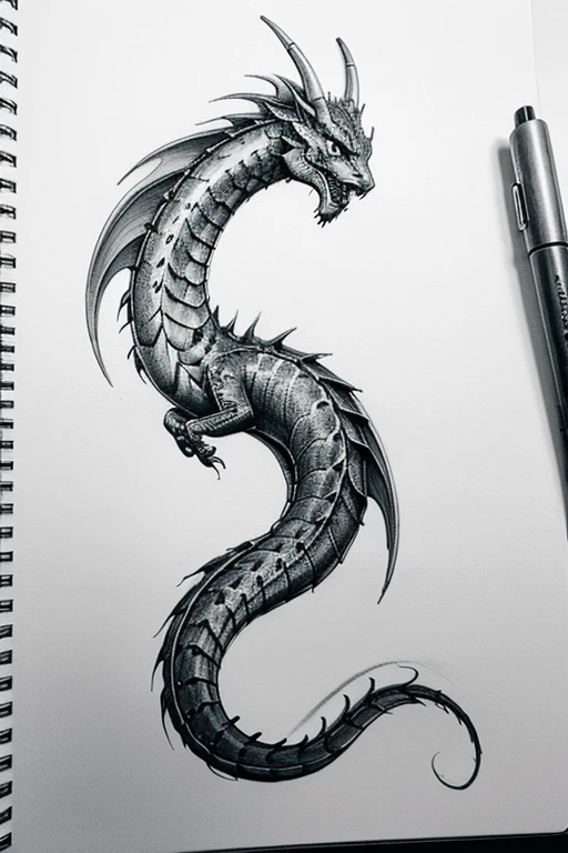 sketch tattoo, thin dragon