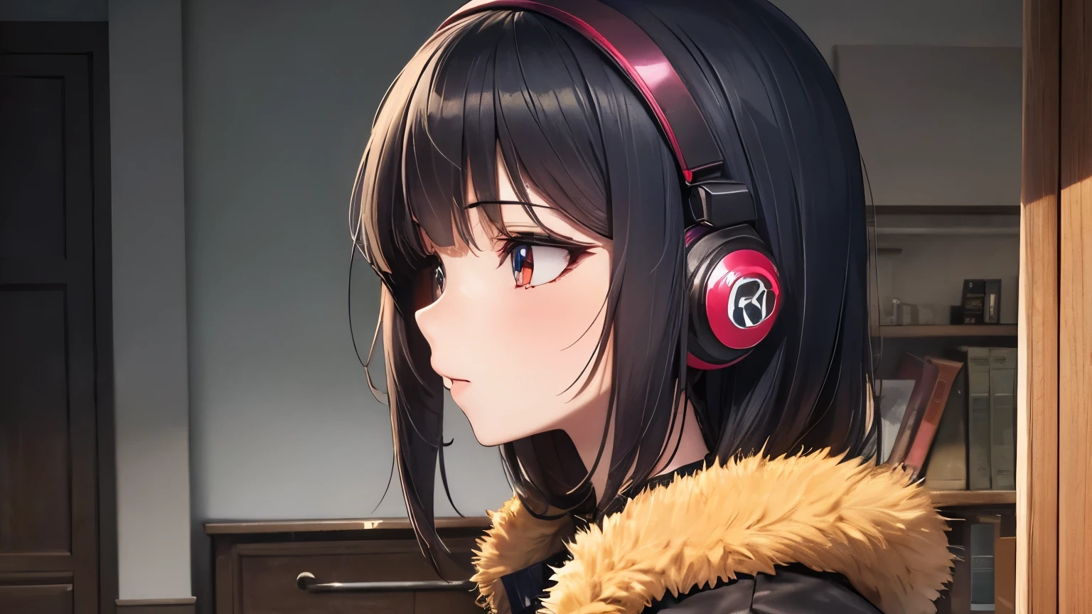 devil Woman wearing headphones, Anime Style 4 k, anime wallpaper 4k, anime wallpaper 4k, 4k anime wallpaper, anime art wallpaper 4k, anime art wallpaper 4k, Anime Style. 8K, Anime atmosphere, , Ultra HD Anime Wallpaper, Anime Art Wallpaper 8K, Anime Background,landscape、study、machine、room