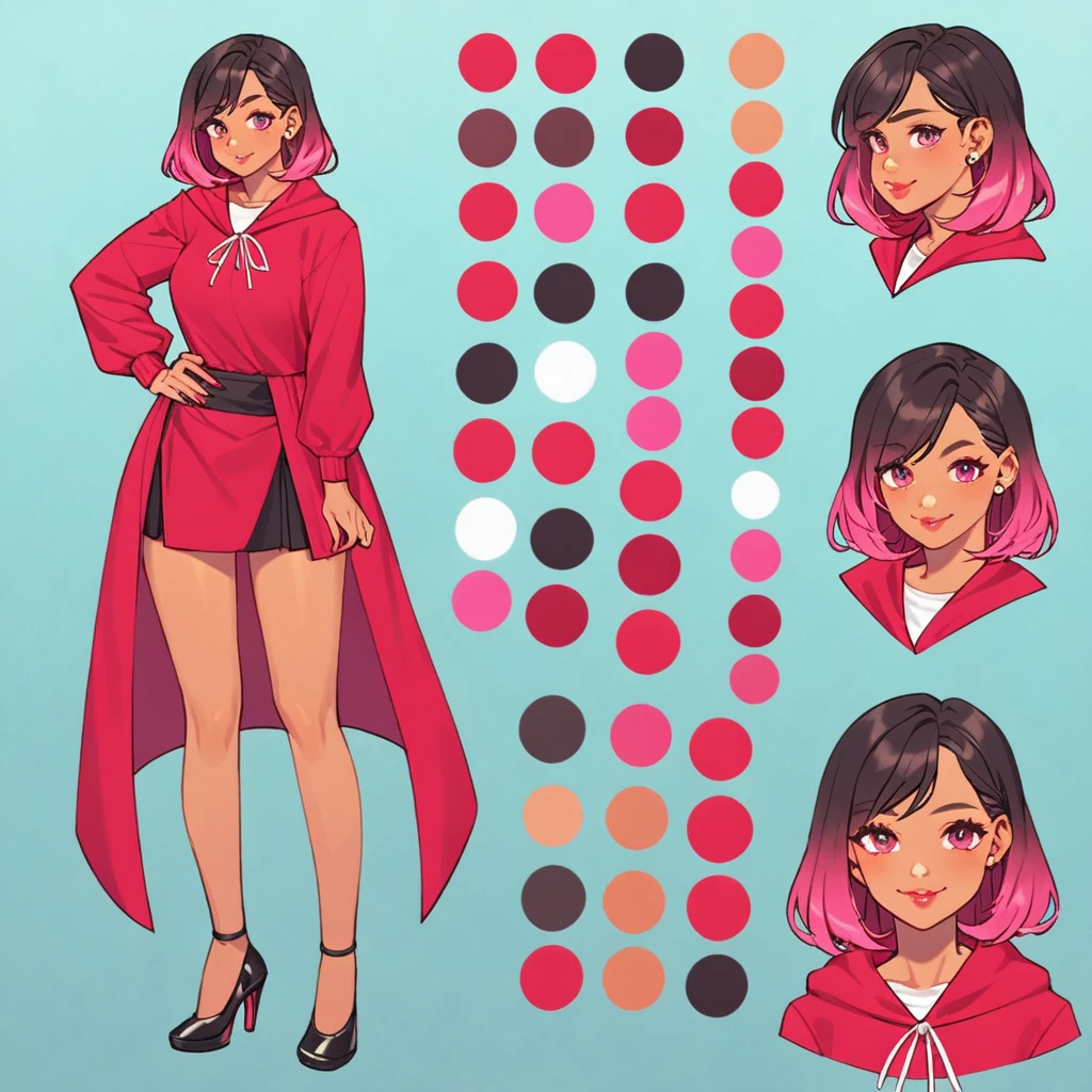 score_9, score_8_up, score_7_up, score_6_up, score_5_up, score_4_up, BREAK source_anime, 1girl, Gradient hair black, plum, Creative design, full body, Reference sheet, Character sheet