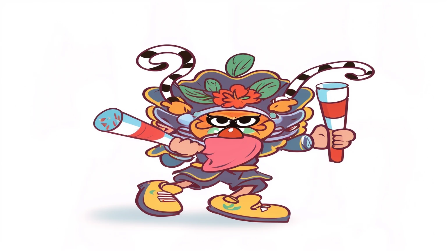 Cartoon character of a monkey holding a toothbrush and toothpaste, Japanese mascot, Exquisite clothing, Flower Wizard, dancing character, Japanese God, Mascot illustration, Cereal Mascot, Candy Punk Character Design, Winner of the Character Design Contest, cutecore clown core, Witch Doctor, 《WarioSoft》Wario&#39;s portrait, official art works, Connection Mask, Inspired by Kanbun Master