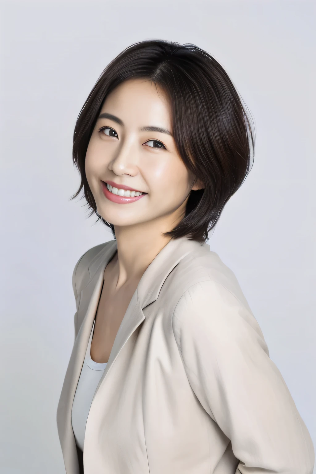 (Highest quality,8K,masterpiece,High resolution!),
Naked Japan models,Large Breasts、Big Ass、E cup breasts、
Amorous,smile、いsmile、
Red Small Lingerie,40 years old、((gray plain background))、Natural Makeup、Japanese、Black Hair、Dark Eyes、((gray plain background))、Smiling eyes、Put on a coat、Wear hot pants