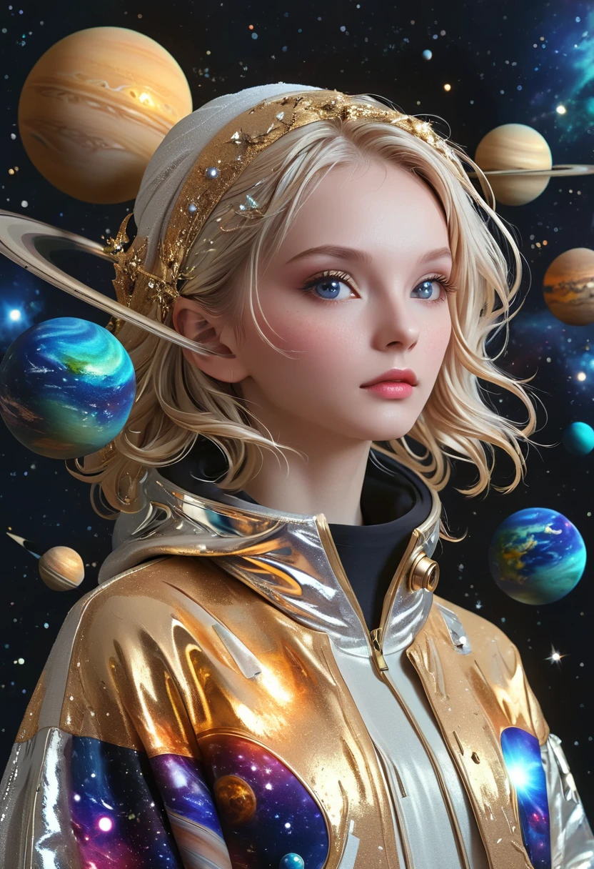 3D，Galaxy Portrait，Complex planet decoration。