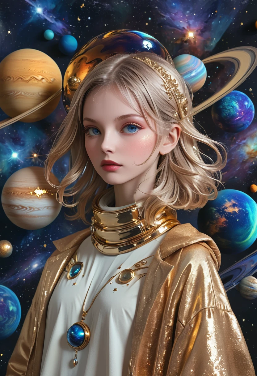 3D，Galaxy Portrait，Complex planet decoration。