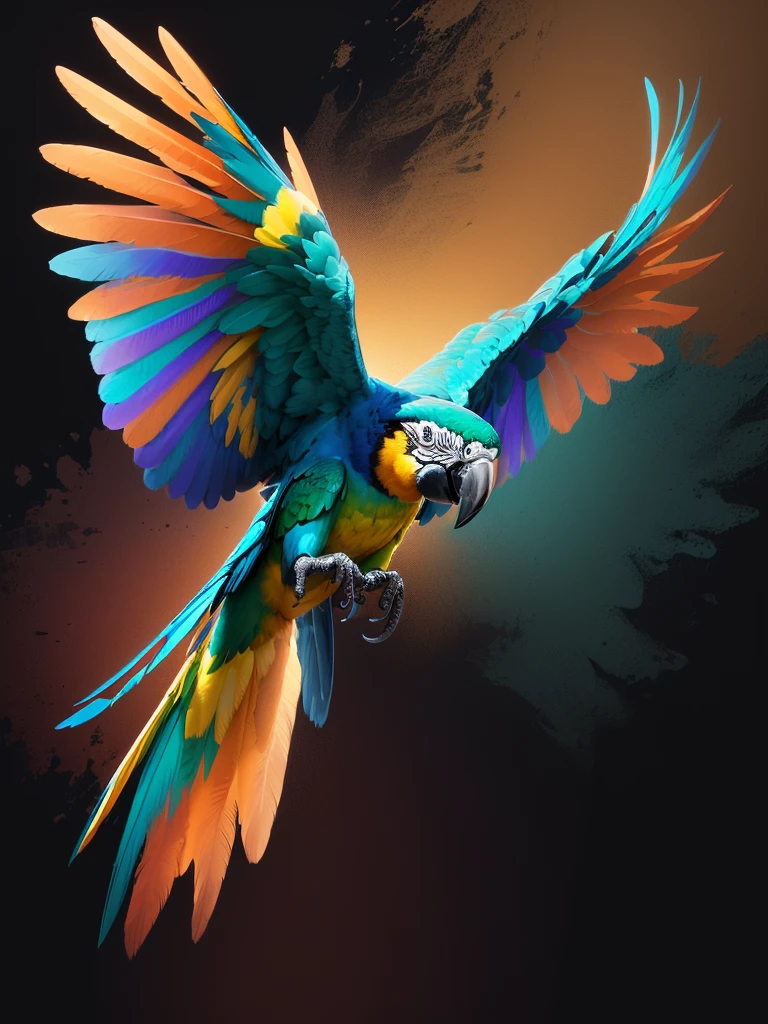 brightly colored parrot flying in the air with its wings spread, parrot, colorful bird with a long, hd illustration, ethereal macaw, 4k high res, pararel, colorful hd picure, parrots, colorful birds, high quality wallpaper, with a white background, a phoenix, tropical birds, flying around the bird, blue arara, amazing wallpaper