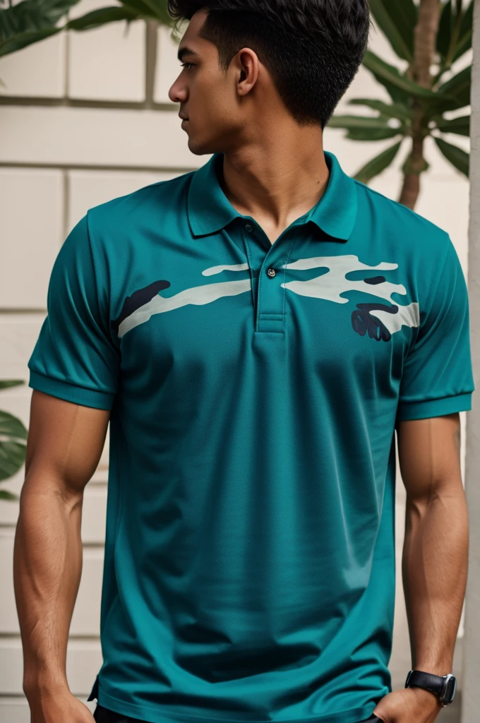 Polo shirt teal camo theme faded